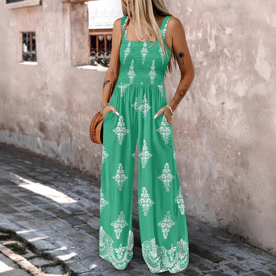 Damen Weitbeiniger Jumpsuit mit elastischem Oberteil und praktischen Taschen EB