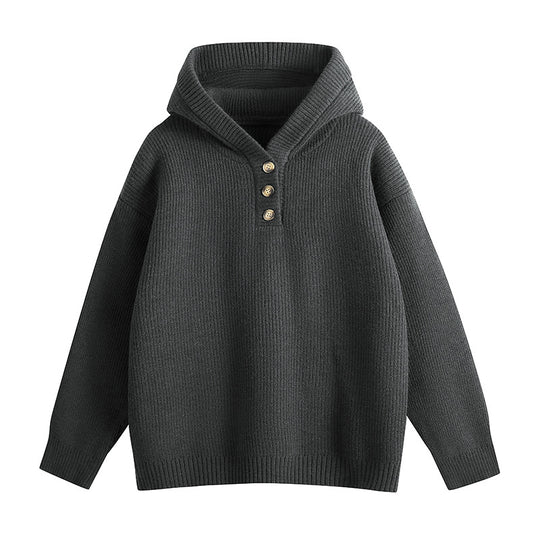 Damen Hochwertiger Strickpullover mit Stehkragen und Knopfdetails EB