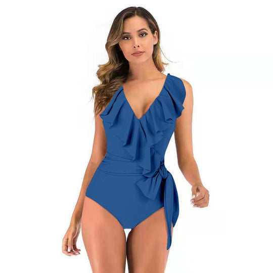 Damen Einteiliger Badeanzug mit raffinierten Rüschendetails und eleganter Schleife EB