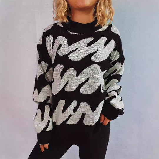 Damen lässiger Pullover mit modernem Farbblockdesign und voluminösen Ärmeln EB