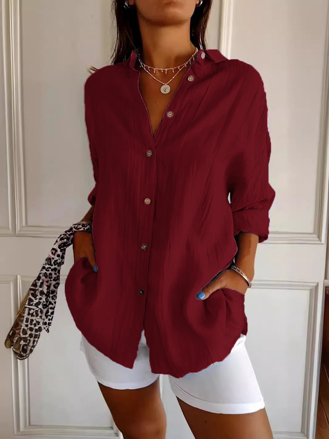 Damen Übergröße Bluse mit lässigem Schnitt und Druckknopfverschluss EB