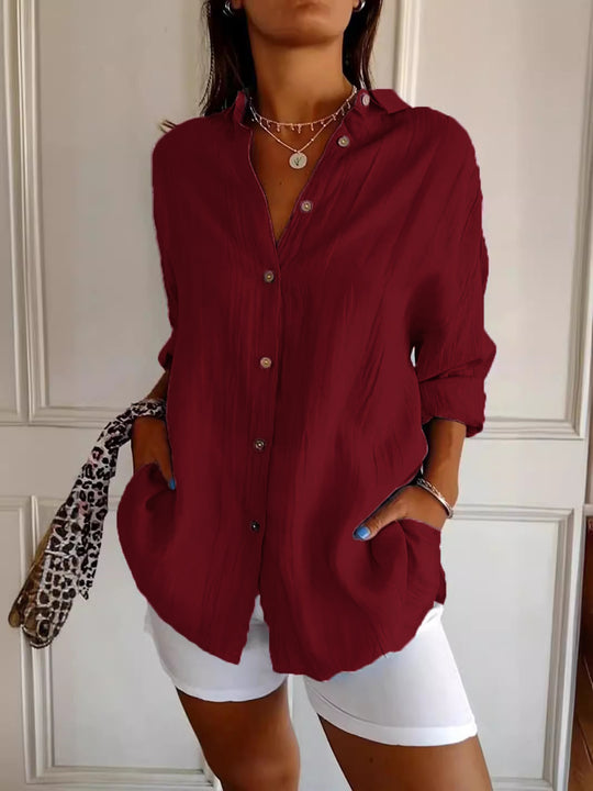 Damen Übergröße Bluse mit lässigem Schnitt und Druckknopfverschluss EB
