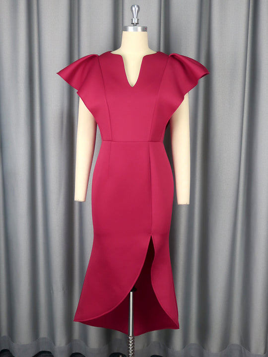 Damen Elegantes Etuikleid mit voluminösen Ärmeln EB