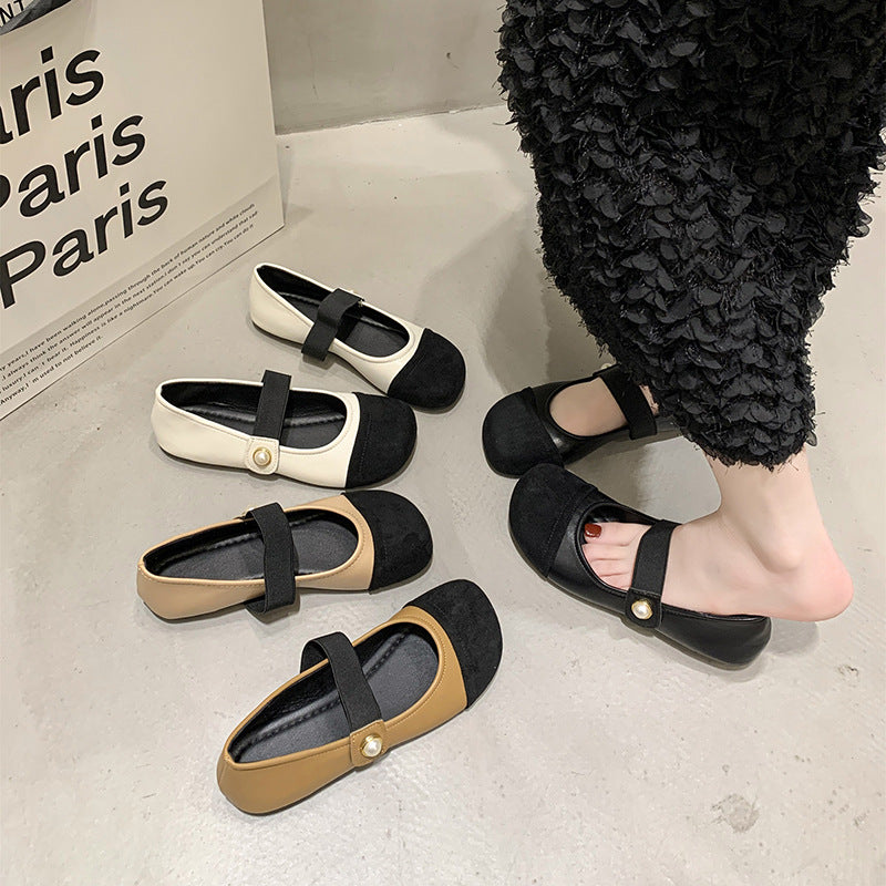 Damen Komfortable Ballerinas mit dekorativem Riemen und Perlenausschnitt EB