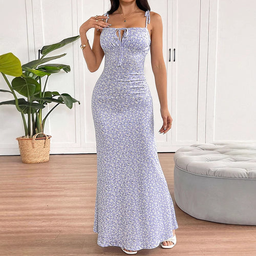 Damen luftiges Maxikleid mit verstellbaren Spaghettiträgern und süßem Blumendruck EB
