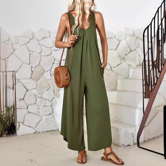 Damen luftiger Jumpsuit mit weitem Bein und praktischen Taschen EB