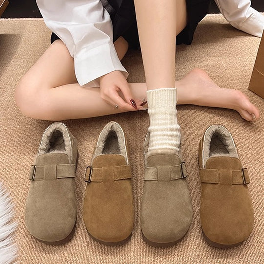 Damen Clogs mit weichem Kunstfellfutter und dekorativem Schnallenverschluss EB