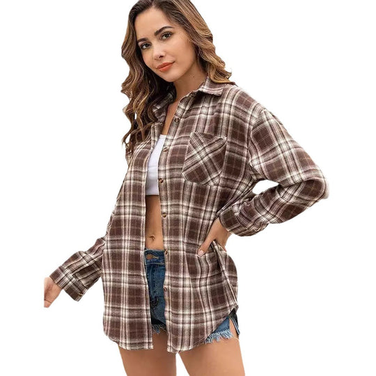 Damen Karierte Freizeitbluse EB