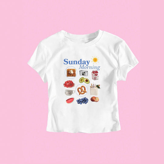 Damen T-Shirt mit kreativem Frühstücksmotiv und modernem Schriftzug EB