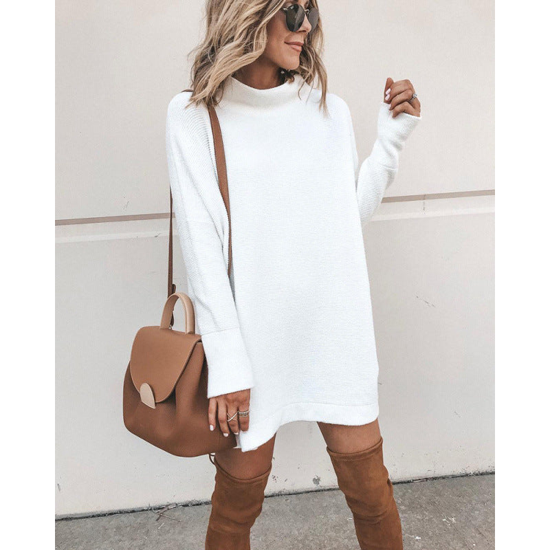 Damen Kuscheliges Oversize-Kleid mit Rollkragen und langen Ärmeln EB