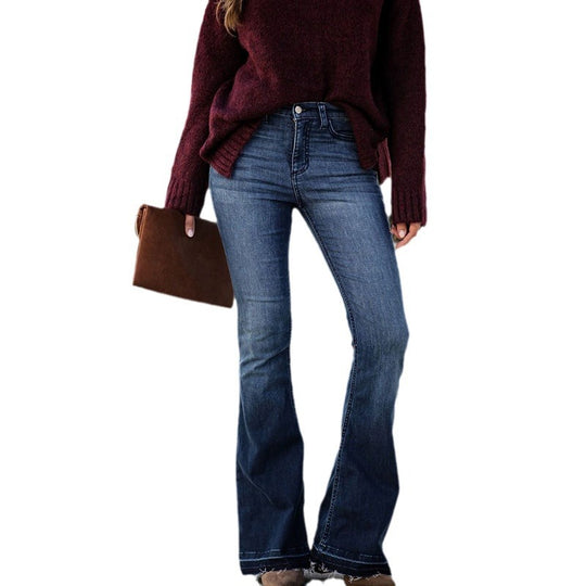 Damen Flared Jeans mit frayed Saum und hohem Bund EB