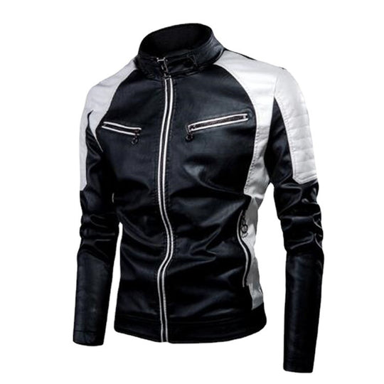 Herren Kunstleder-Pilotenblouson im Rennsportstil mit gesteppter Schulterpartie EB