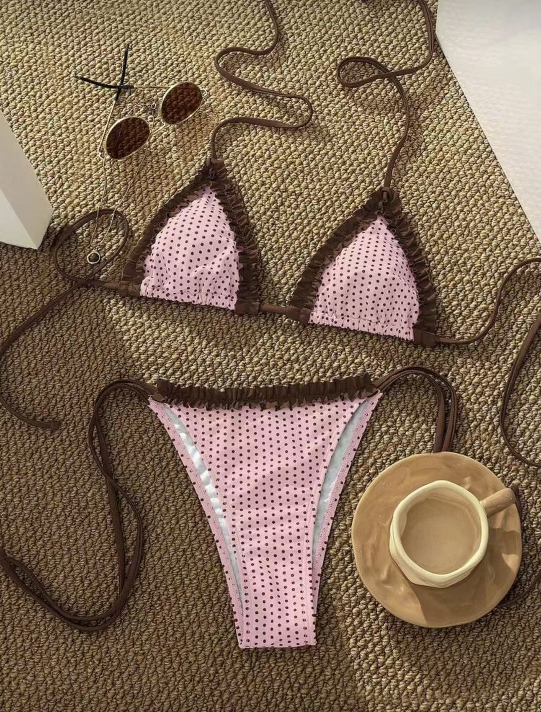 Damen Bikini-Set mit verspieltem Karomuster und charmanten Rüschendetails EB