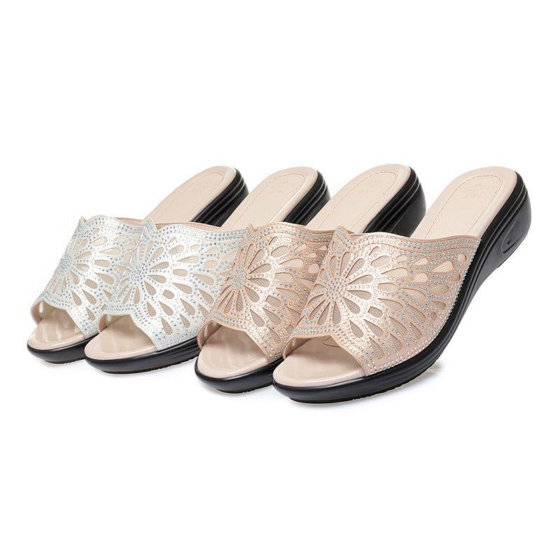 Damen Komfortable Pantoletten mit elegantem Blumenmuster und rutschfester Sohle EB
