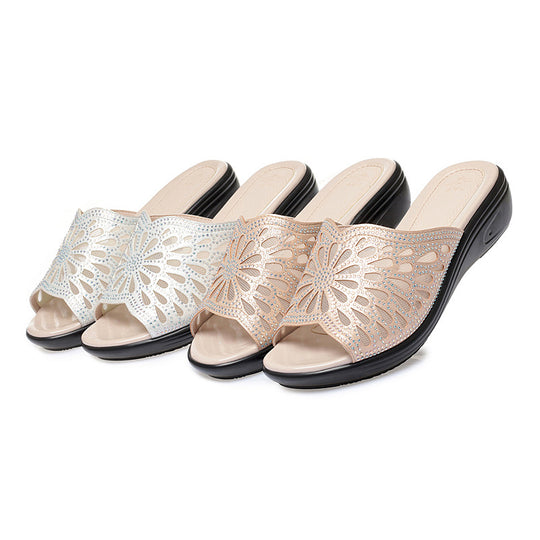 Damen Komfortable Pantoletten mit elegantem Blumenmuster und rutschfester Sohle EB