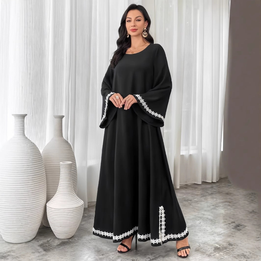 Damen Elegantes Maxikleid mit ausgestellten Ärmeln und feinen Spitzenakzenten EB
