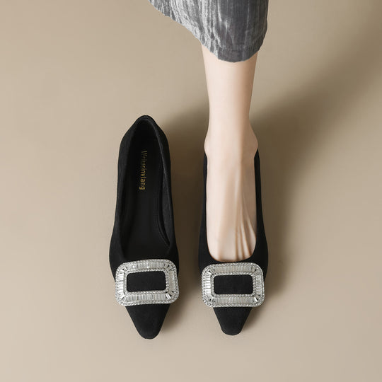 Damen elegante Ballerinas mit funkelnder Schnallenverzierung EB