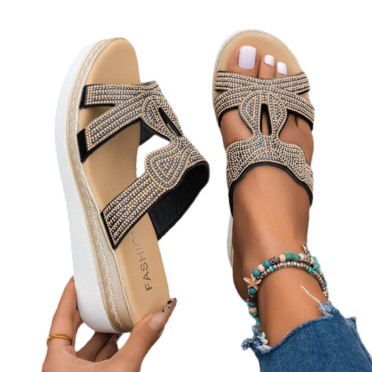 Damen Wedge-Sandalen mit funkelndem Applikationen EB
