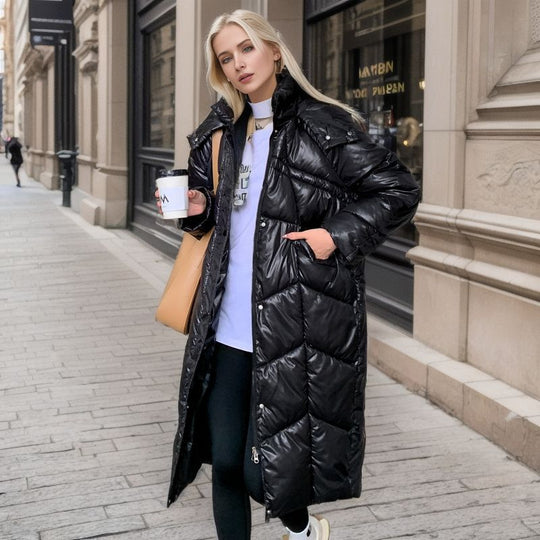 Damen lange isolierte Pufferjacke mit voluminösem Schnitt und praktischen Eingrifftaschen EB