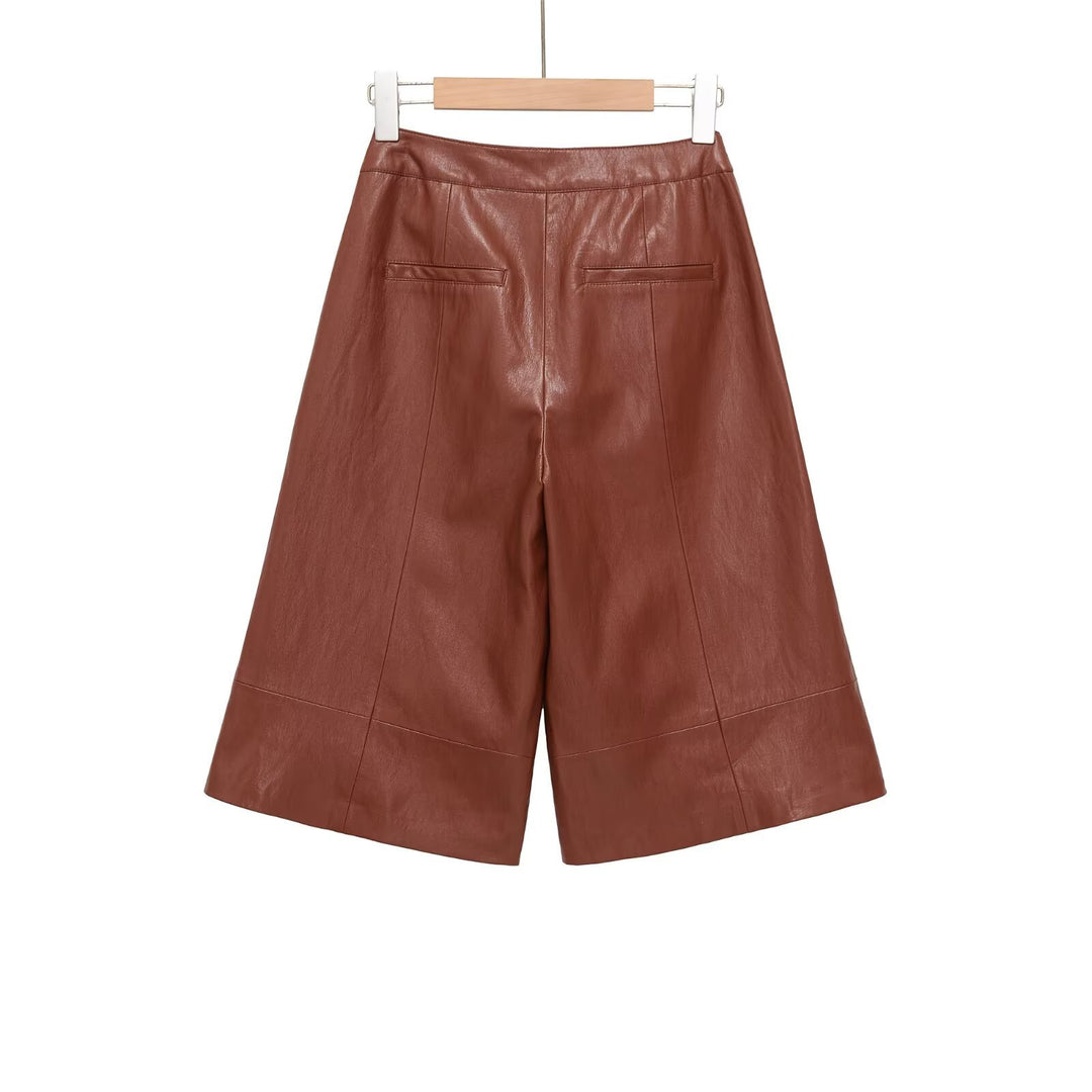 Damen elegante Culotte aus hochwertigem Leder mit weitem Schnitt EB