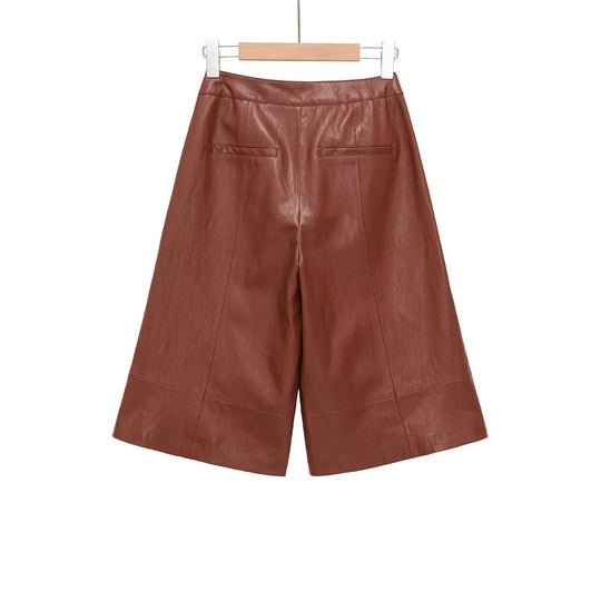 Damen elegante Culotte aus hochwertigem Leder mit weitem Schnitt EB