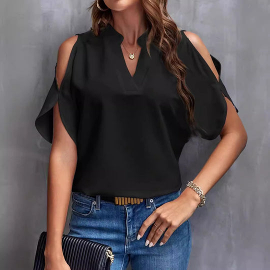Damen Bluse mit Cut-Out-Ärmeln und eleganter Stehkragen EB