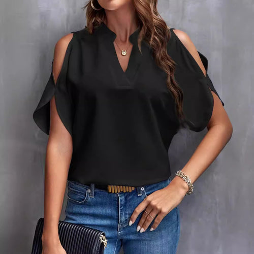 Damen Bluse mit Cut-Out-Ärmeln und eleganter Stehkragen EB