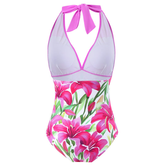Damen Badeanzug mit floralem Design und modischem Überrock EB