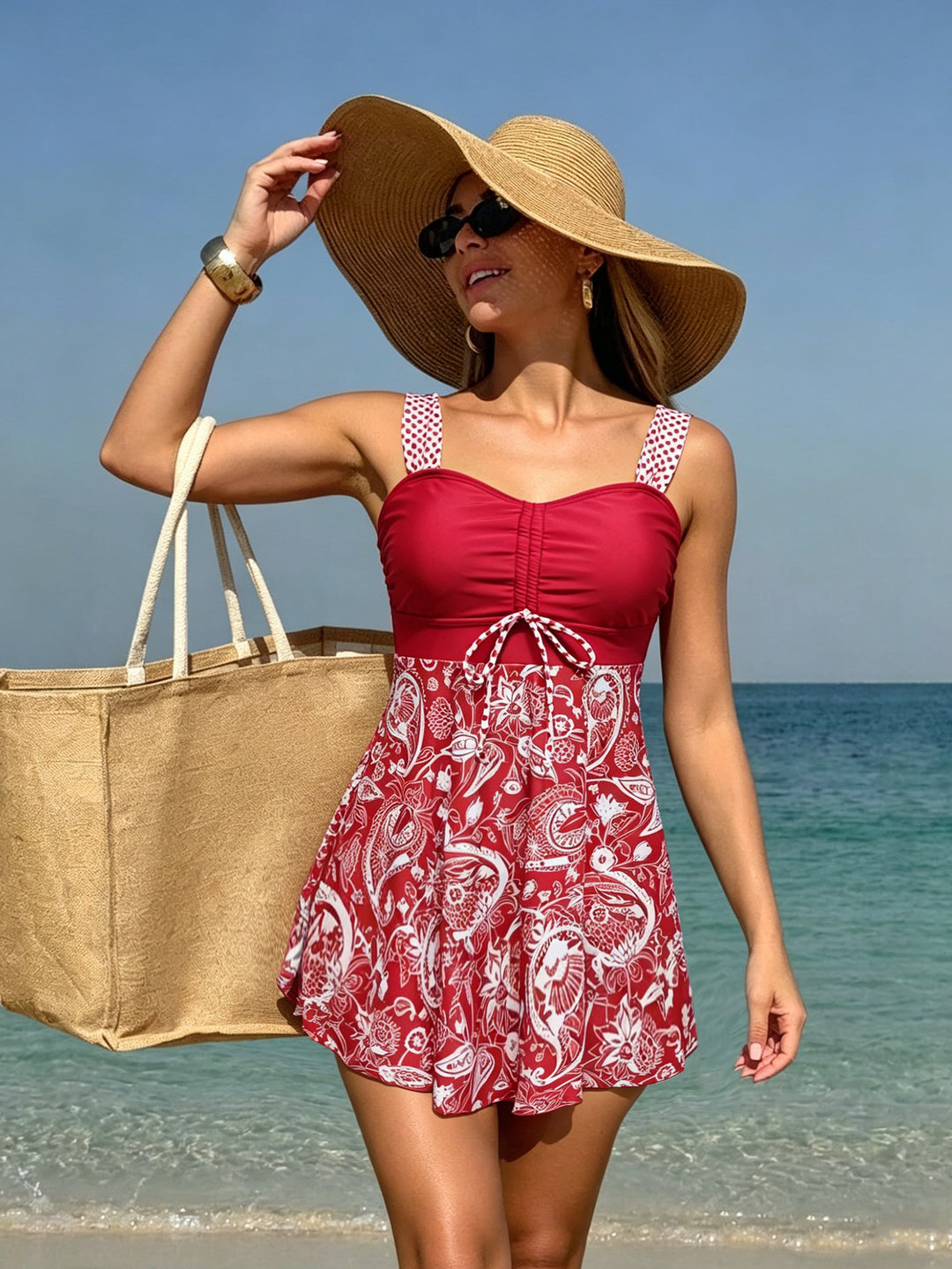 Damen Schwimmdress mit floralem Oberteil und lässigem Rock EB