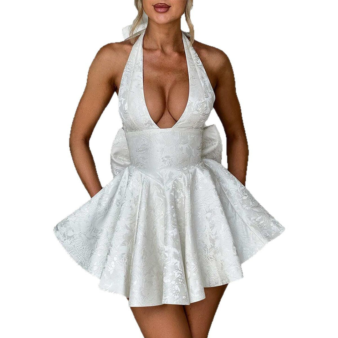 Damen A-Linien Kleid mit tiefem Ausschnitt und Schleifendetails EB