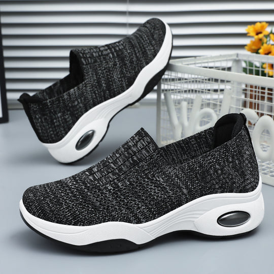 Damen nan nahtloser Strick-Slipper mit erhöhtem Plateau-Luftdämpfer und ergonomischer Fersenstütze EB
