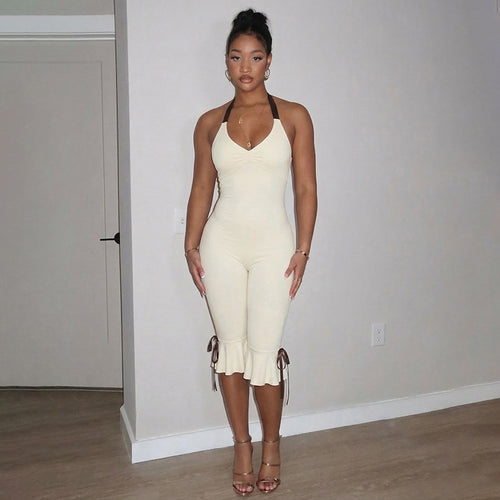 Damen Eleganter Overall mit Rüschendetails und verstellbaren Trägern EB