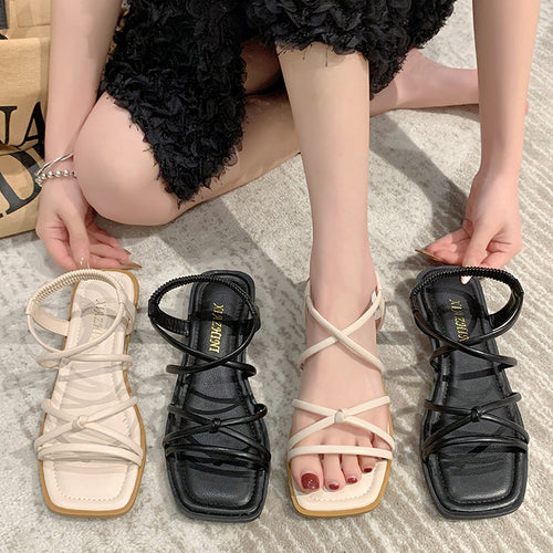 Damen elegante Riemensandalen mit gekreuztem Schnürdesign EB