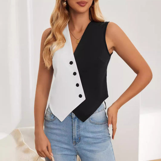 Damen asymmetrisches Hemdwesten-Design mit Knopfdetails EB
