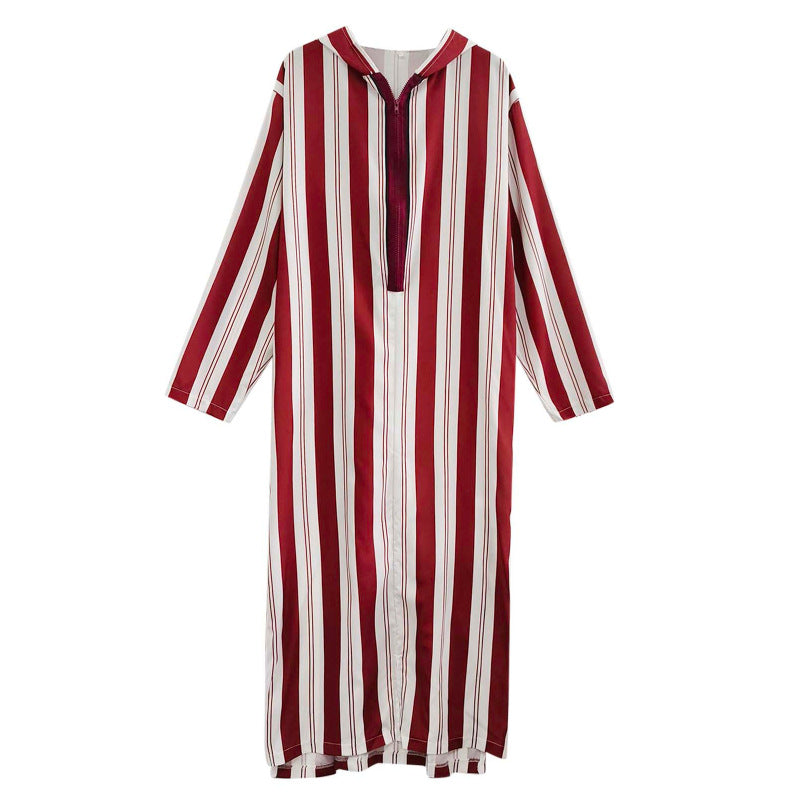 Damen nan langes Kapuzen-Hemdkleid mit frontalem Reißverschluss und senkrechtem Streifenmuster EB