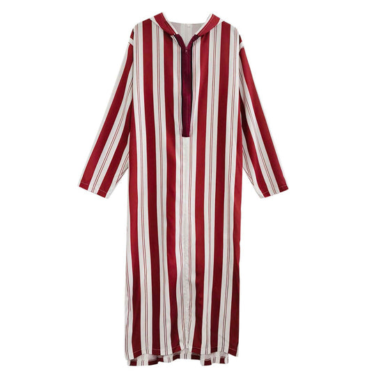 Damen nan langes Kapuzen-Hemdkleid mit frontalem Reißverschluss und senkrechtem Streifenmuster EB