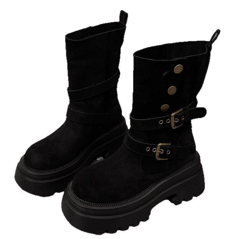 Damen Stiefeletten mit stylishen Schnallen und rutschfester Sohle EB