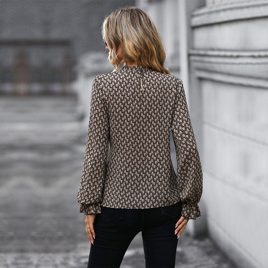 Damen elegante Bluse mit raffiniertem Bindegürtel und langen Ärmeln EB