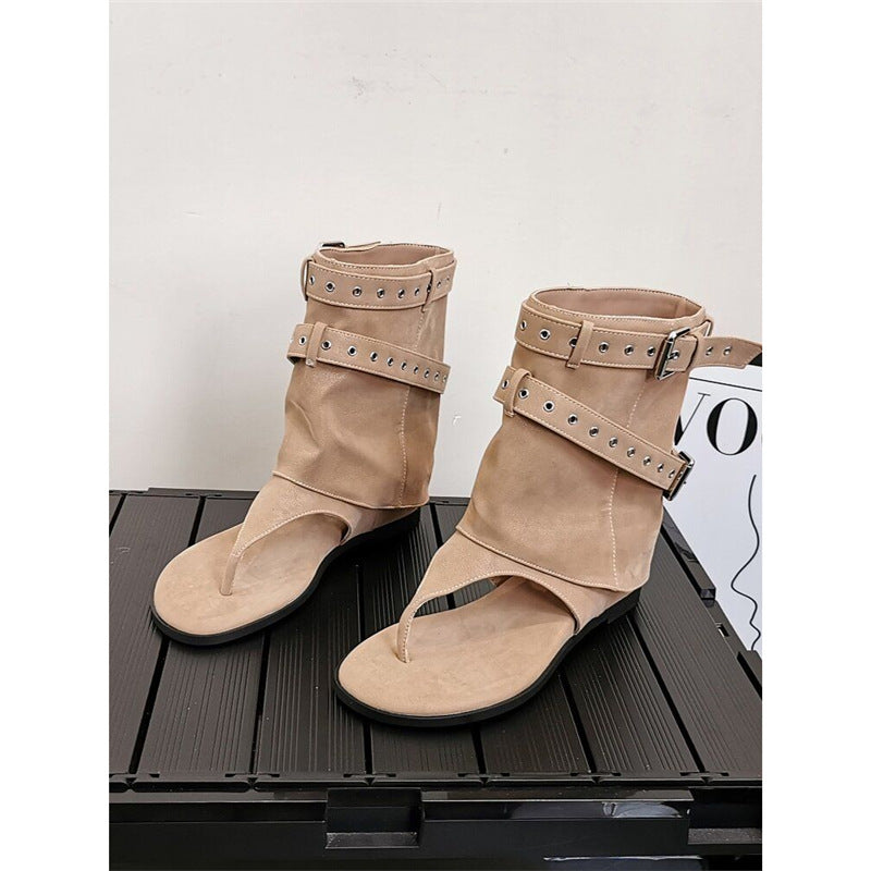 Damen dezente High-Top Sandalen mit dekorativen Schnallen EB