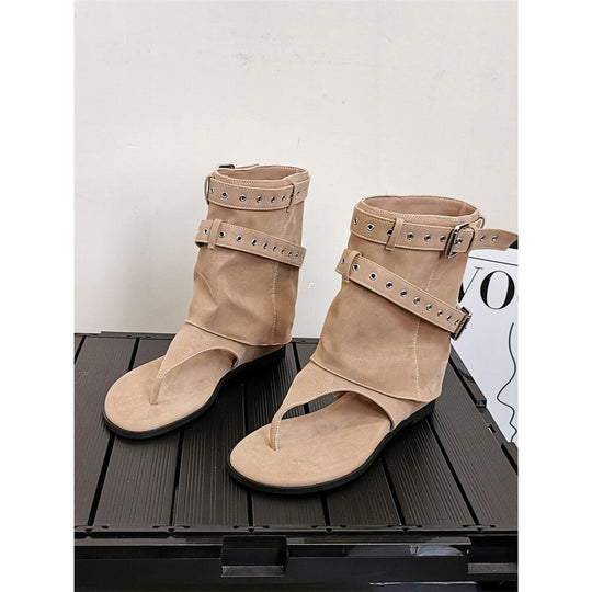 Damen dezente High-Top Sandalen mit dekorativen Schnallen EB