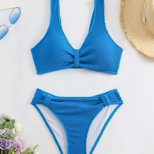 Femme Strukturierter Hochgeschnittener Bikini-Set EB