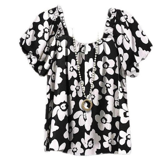 Damen blumiges Oberteil mit Puffärmeln EB