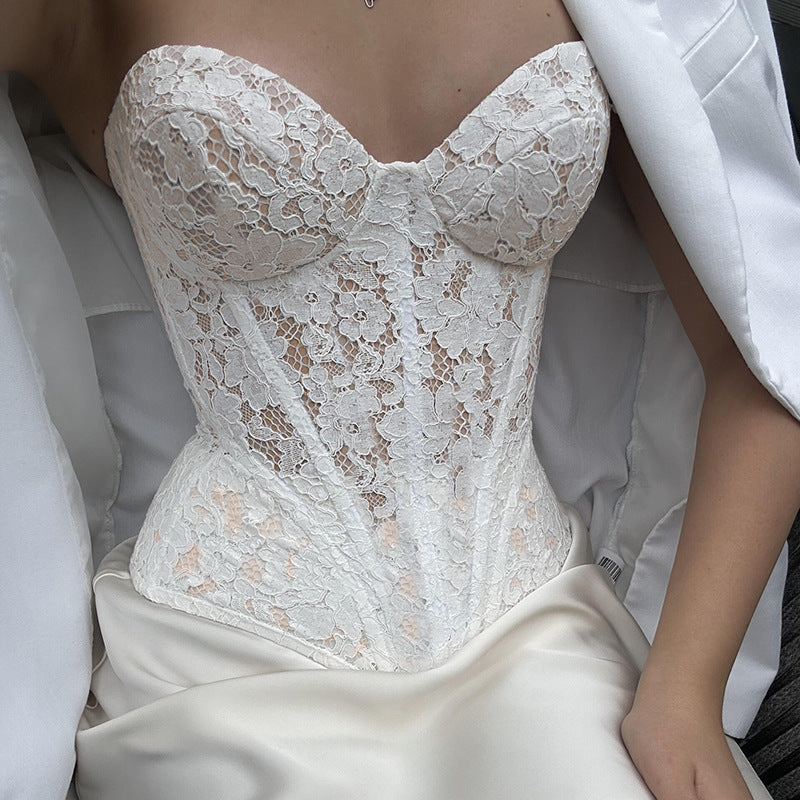 Damen Spitzen-Bustier-Corsage mit Herz-Ausschnitt EB