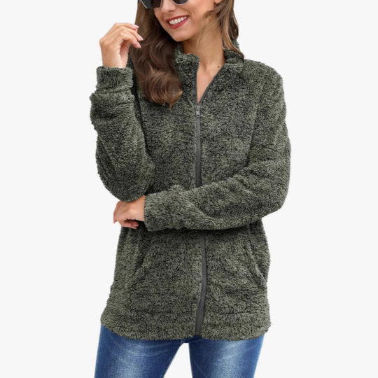 Damen Kuscheljacke mit durchgehendem Reißverschluss und weichem Plüschstoff EB