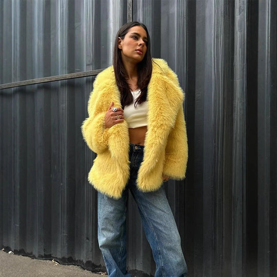 Damen Kuscheliger Oversize Kunstfellmantel EB