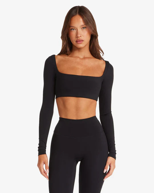 Damen Sportliches Langarm Crop-Top EB