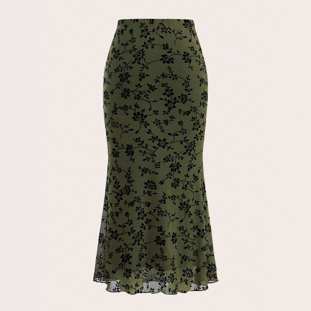 Damen Maxirock mit floralem Design und eleganter Silhouette EB