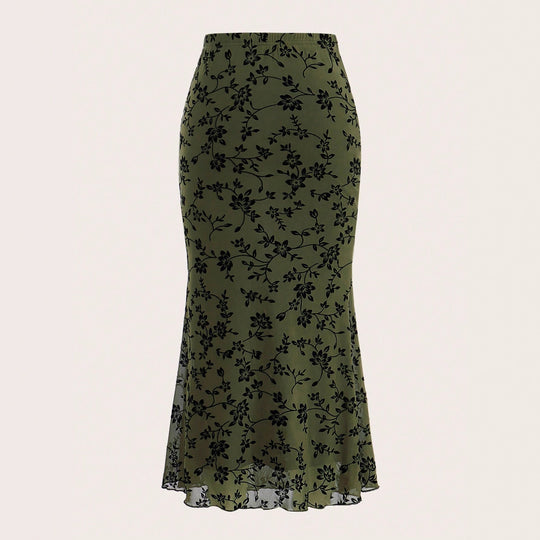 Damen Maxirock mit floralem Design und eleganter Silhouette EB