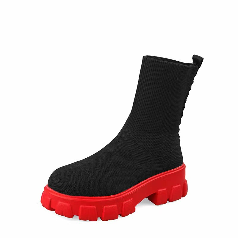 Damen  Strick-Stiefelette mit sockenähnlichem Schaft und markanter Profilsohle EB