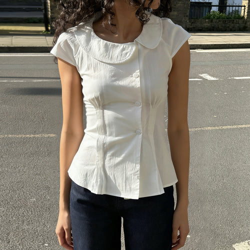 Damen klassisches Kurzarmblusenshirt mit modischem Kragen EB